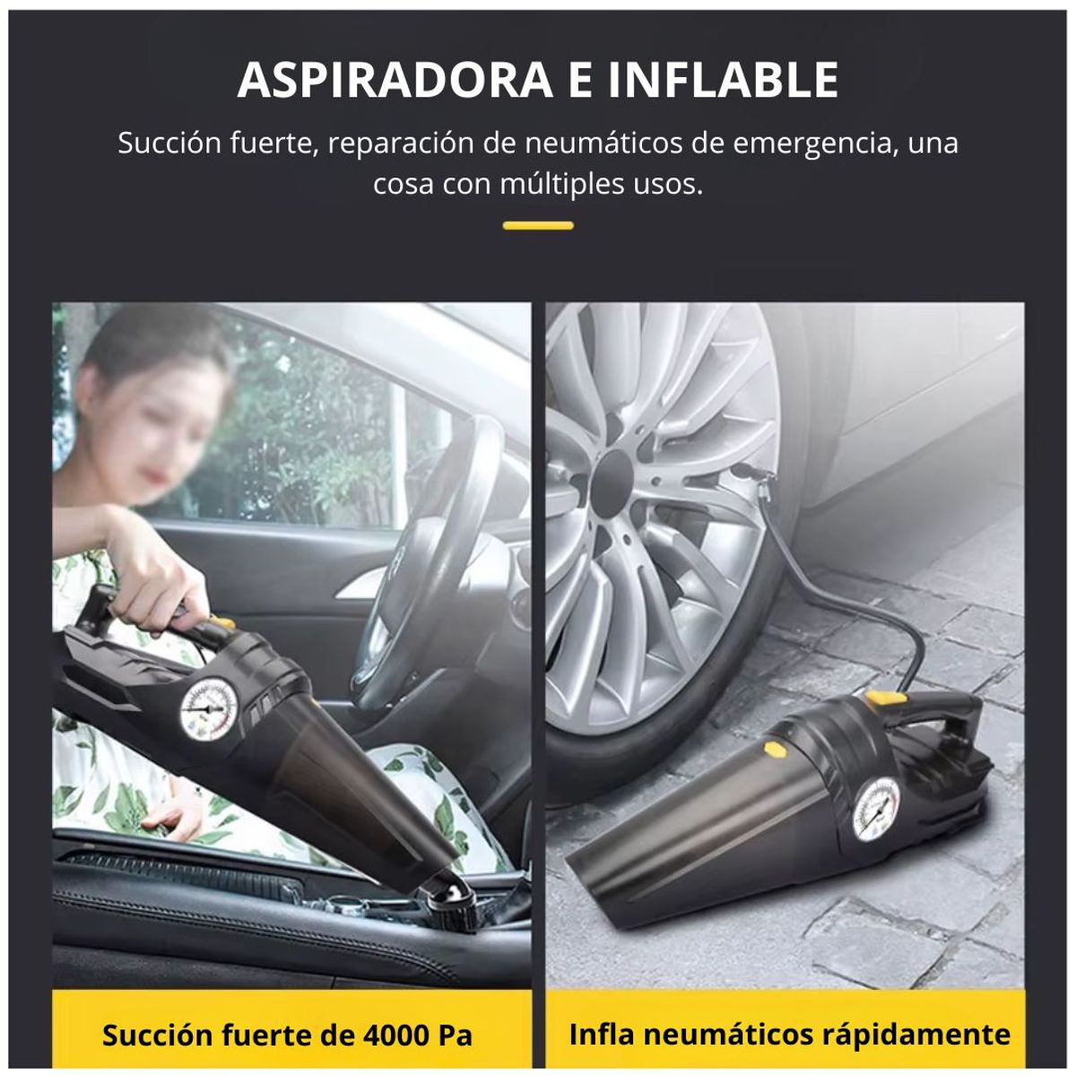 GENERICO - Aspiradora para Auto 4 en 1 con Inflador Manómetro y Luz LED