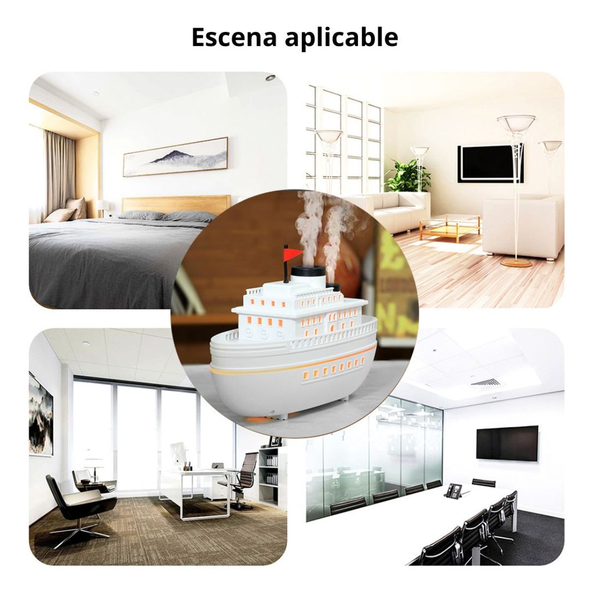 GENERICO - Difusor de Aroma Ultrasónico Barco 300ml con Luces LED y Temporizador