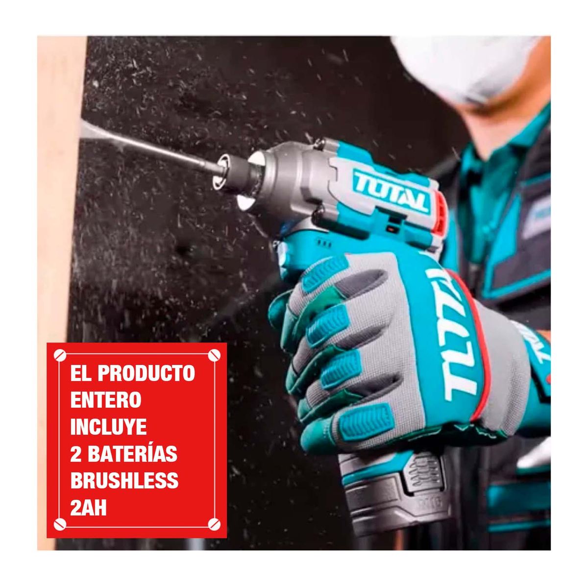 TOTAL TOOLS - Atornillador De Impacto 16v + Punteras De Impacto + 2 Bat Bl
