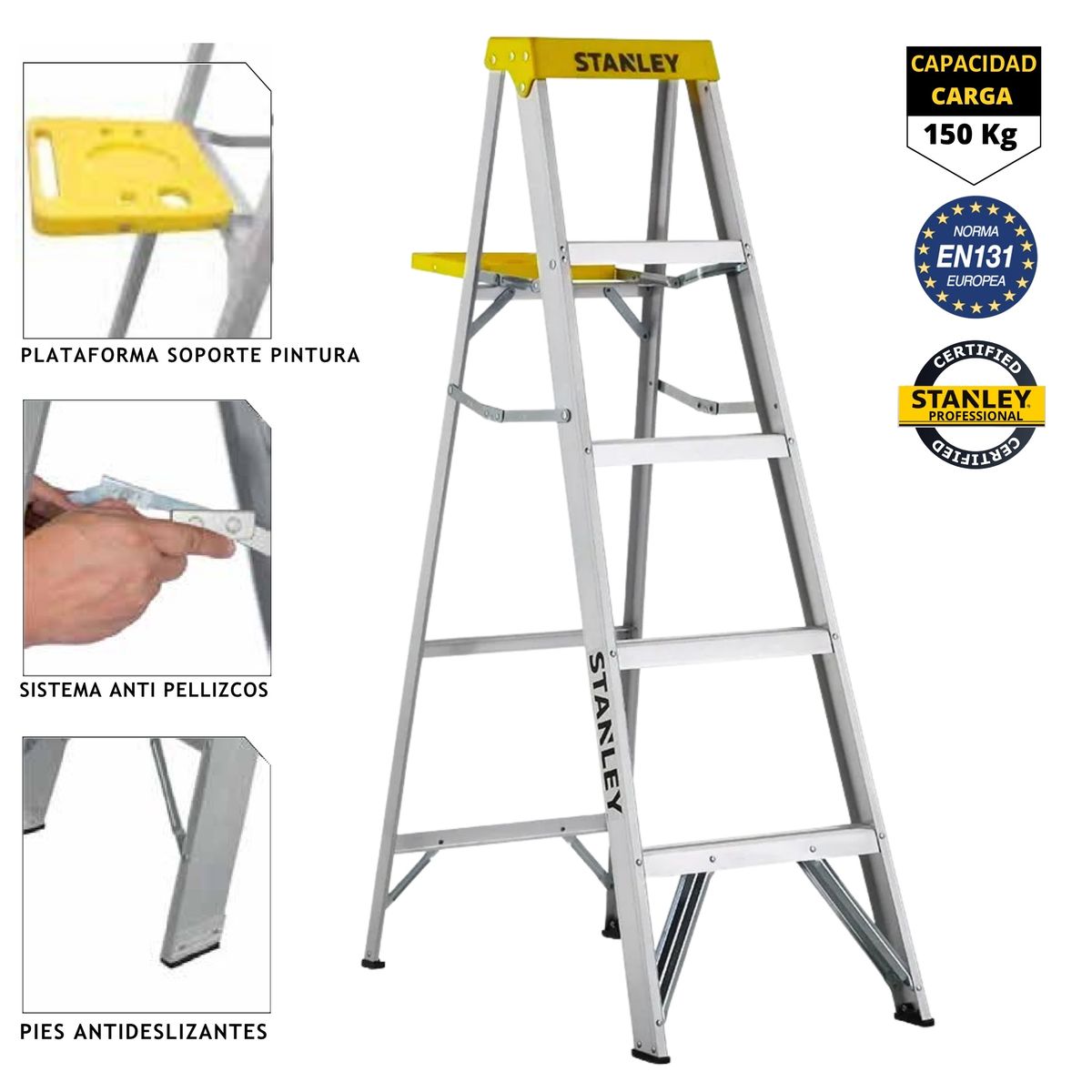 STANLEY - ESCALERA 4 PELDAÑOS, TALADRO PERCUTOR INALAMBRICO, BROCAS 100 Pzas