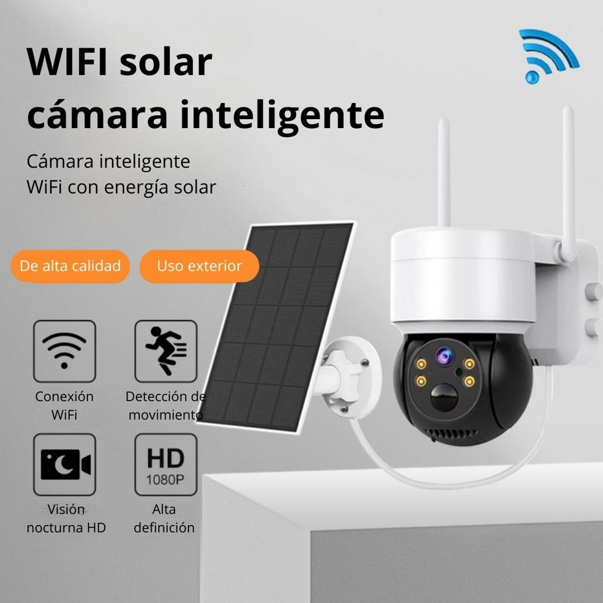 GENERICO - Cámara de Seguridad Solar WiFi PTZ 360°Exterior IP66 con Visión Nocturna y Audio