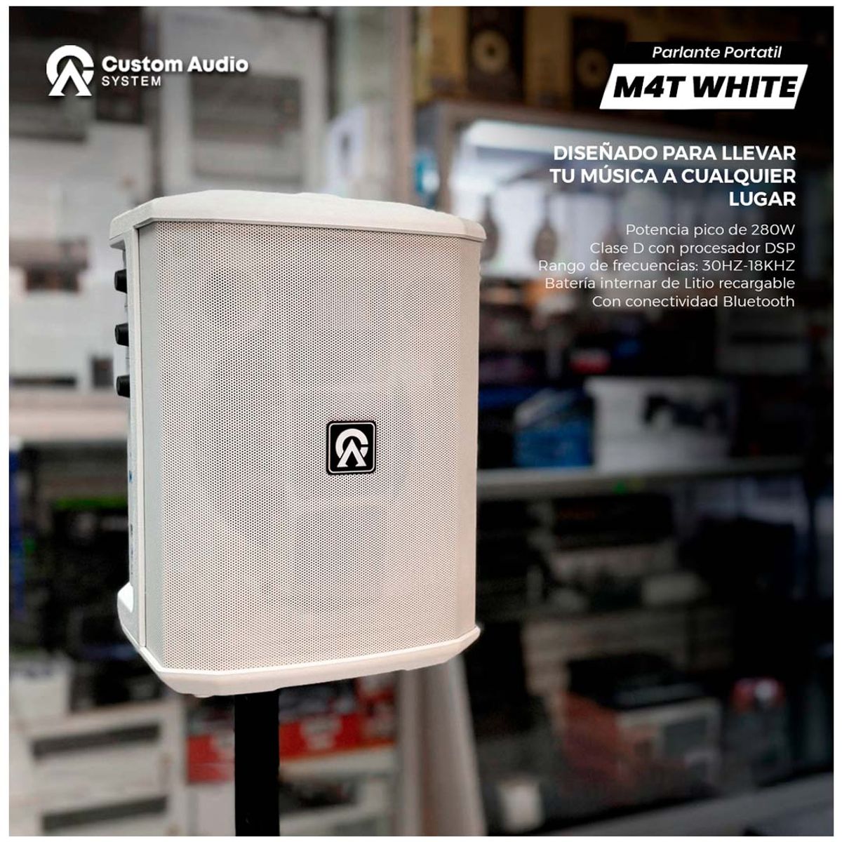 CUSTOM - CUSTOM AUDIO M4 - PARLANTE RECARGABLE Y POTENTE COLOR BLANCO