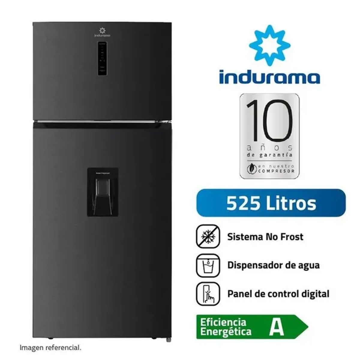 INDURAMA - Refrigeradora Top Mount Con Dispensador Negra Indurama RI-578DN