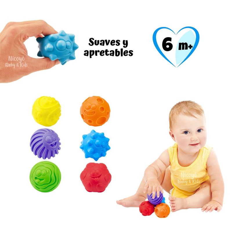 BABY - 6 Pelotas Sensoriales para Bebés con Texturas Suaves