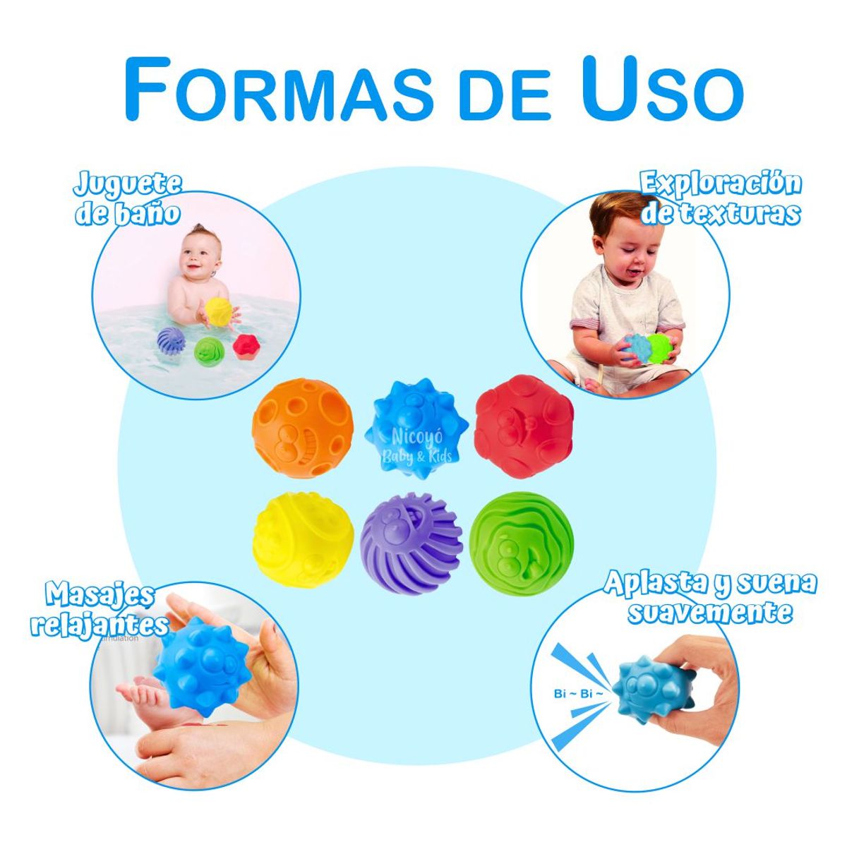 BABY - 6 Pelotas Sensoriales para Bebés con Texturas Suaves
