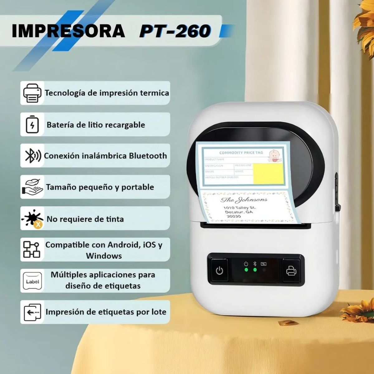 GENERICO - Impresora Térmica Portátil Bluetooth 58mm GOOJPRT PT-260 con Batería