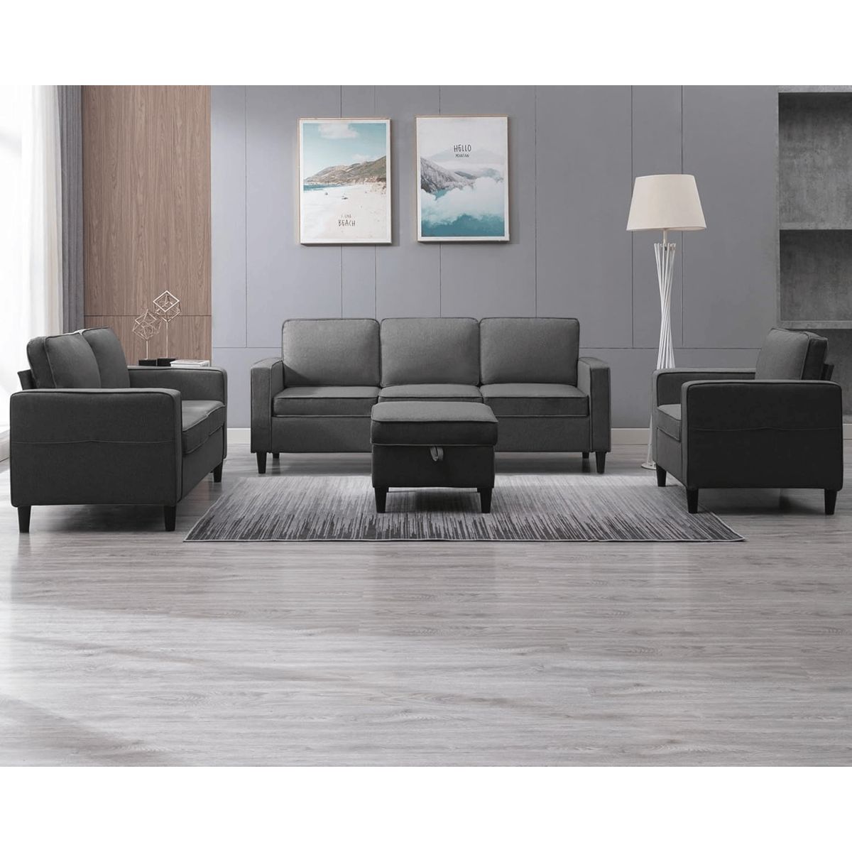 GENERICO - Sala 3-2-1 Modelo Rivana Color Plomo + Baúl de Regalo