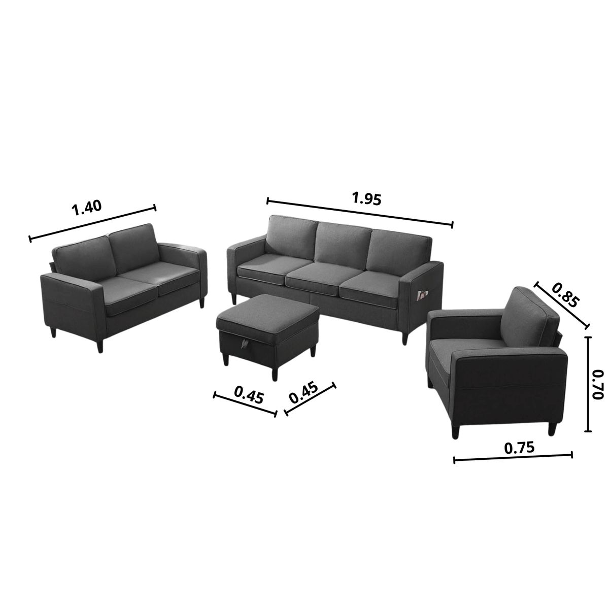 GENERICO - Sala 3-2-1 Modelo Rivana Color Plomo + Baúl de Regalo