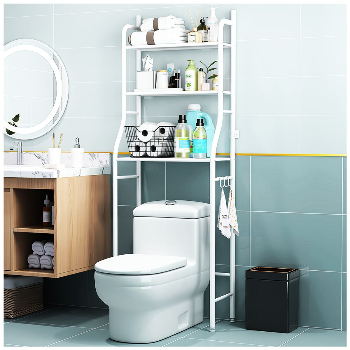 KELLER - Estante Organizador de Baño 3 Repisas con Portapapel TJ2