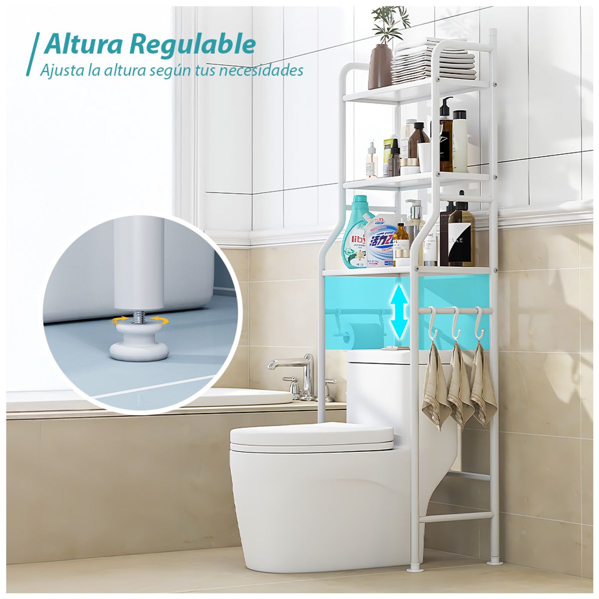 KELLER - Estante Organizador de Baño 3 Repisas con Portapapel TJ2