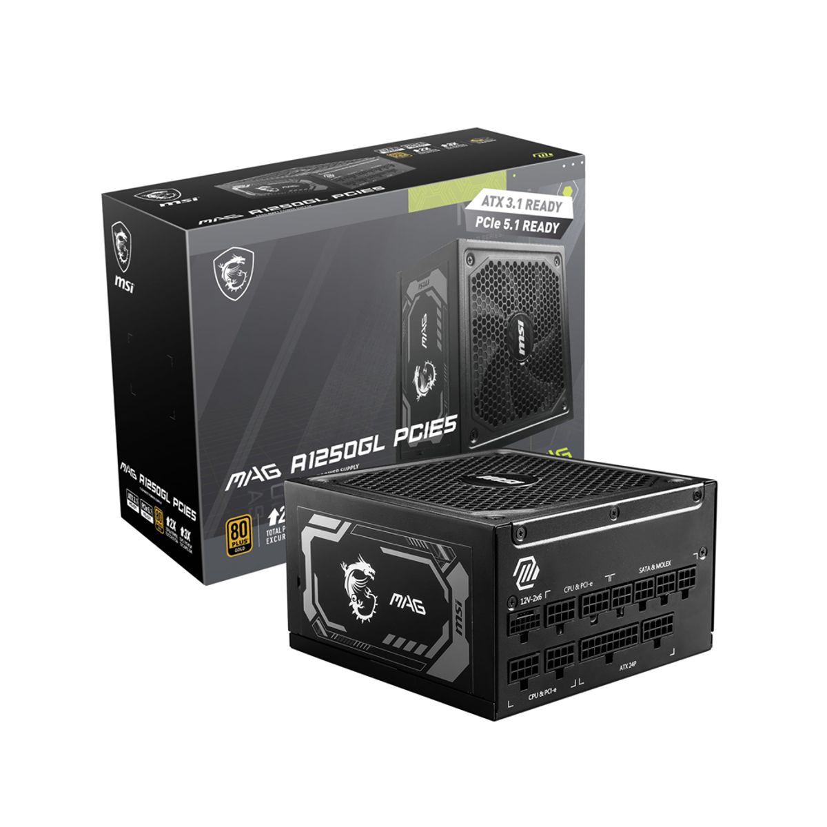 MSI - Fuente De Poder Msi Mag A1250Gl 1250W 80 Plus Gold, Eficiencia Y Rendimiento Para Gaming