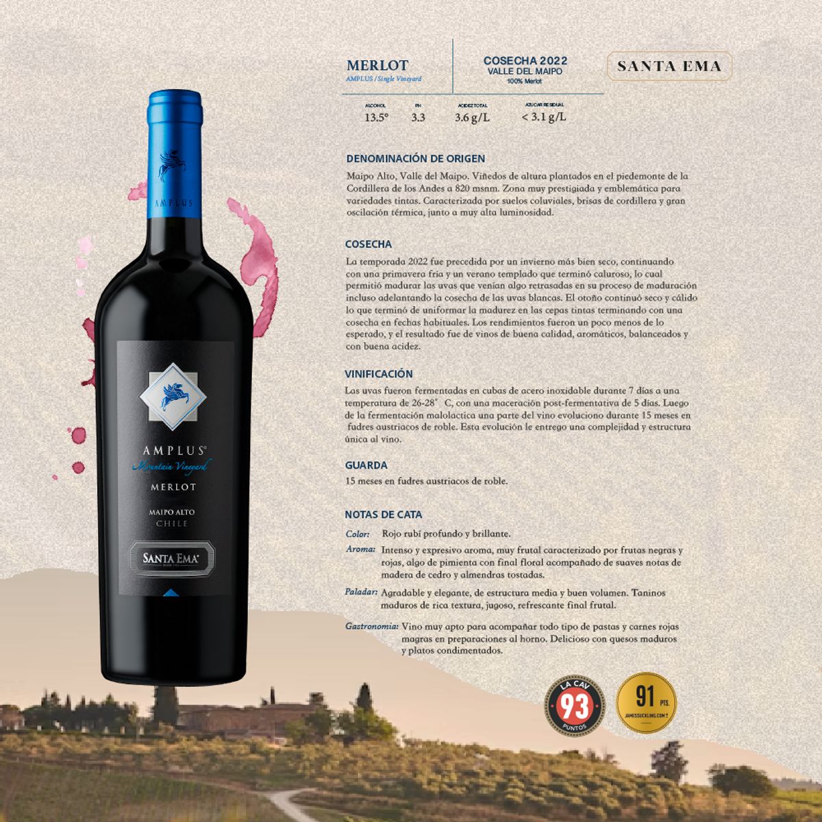 SANTA EMA - Vino Amplus Santa Ema - Merlot Mountain Vineyard