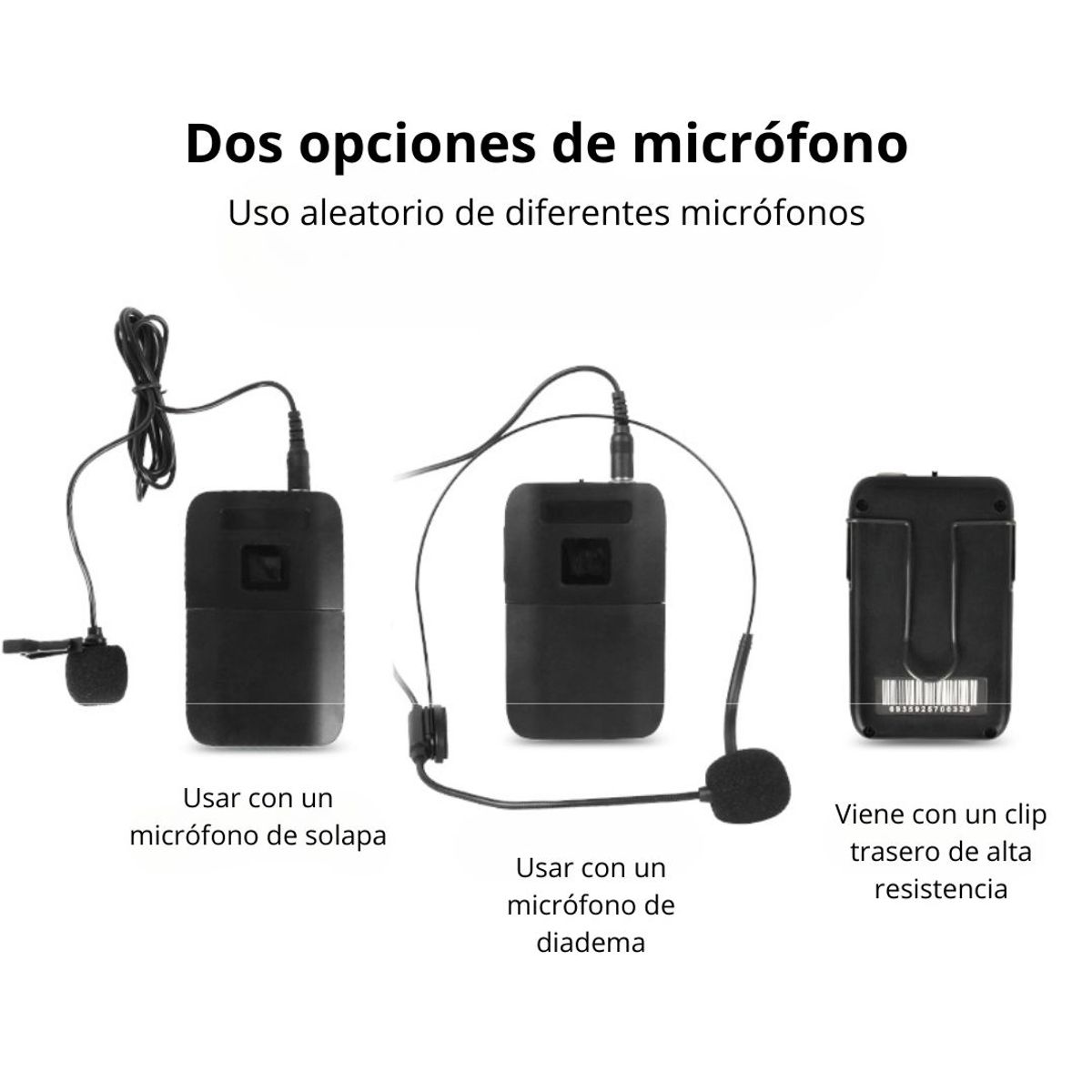 GENERICO - Micrófono Inalámbrico Doble VHF con Pantalla LED Diadema y Solapa