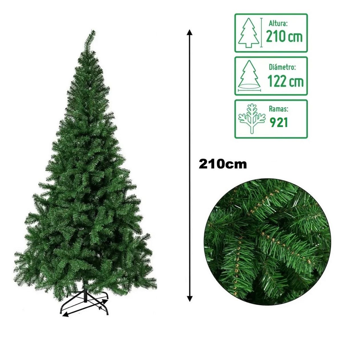 GENERICO - Árbol cipres canadiense de Navidad 210cm 921 Ramas Bavaria Verde