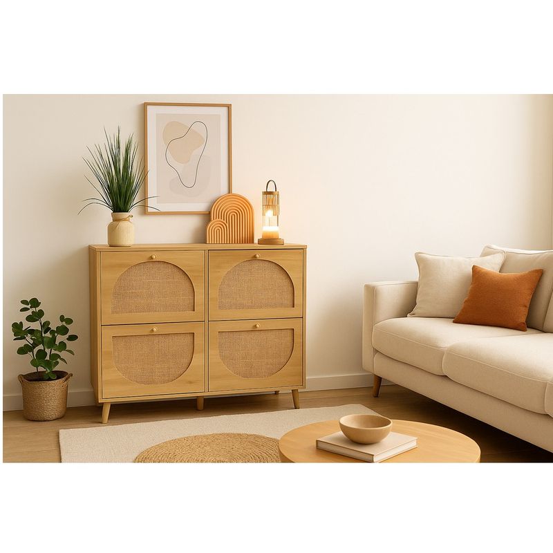 TU MESITA - Zapatera Boho con Ratán Kimberly Color Panela TU MESITA