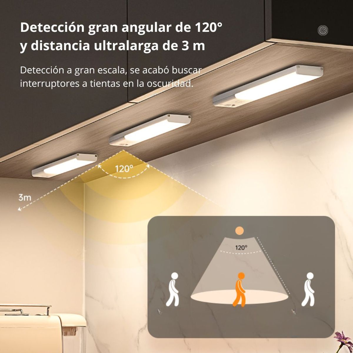 GENERICO - Lámpara LED Magnética 20 cm con Sensor de Movimiento y 3 Tonos de Luz