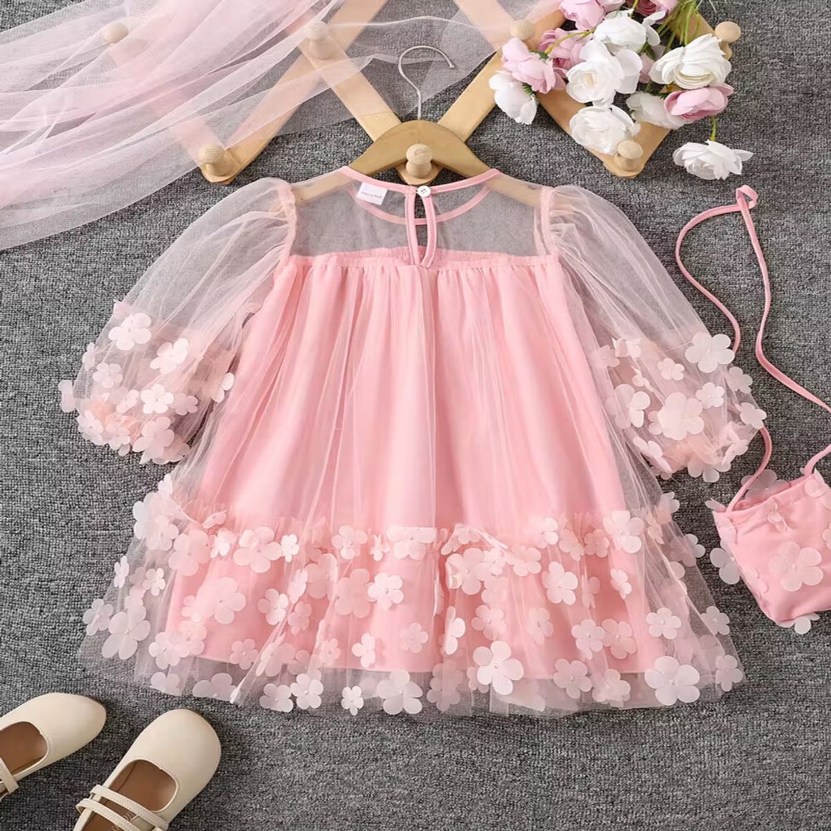 GENERICO - VESTIDO PARA NIÑA ESTILO DE MARIPOSAS + CARTERA