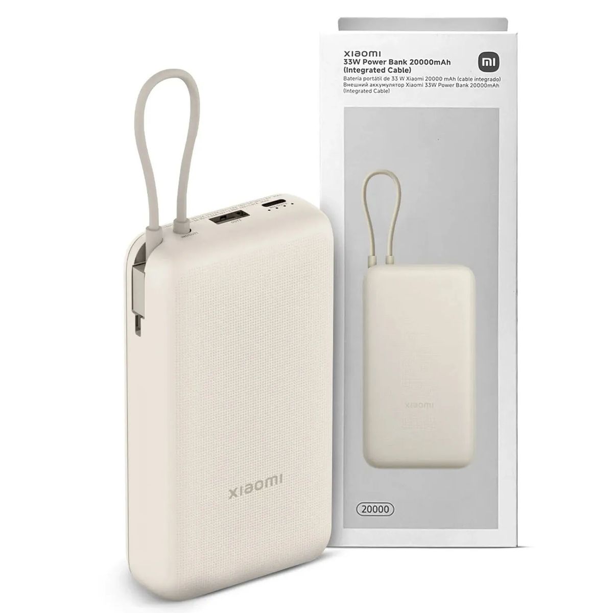 XIAOMI - Power Bank Xiaomi 20000 mAh 33W Con Cable Integrado - Beige