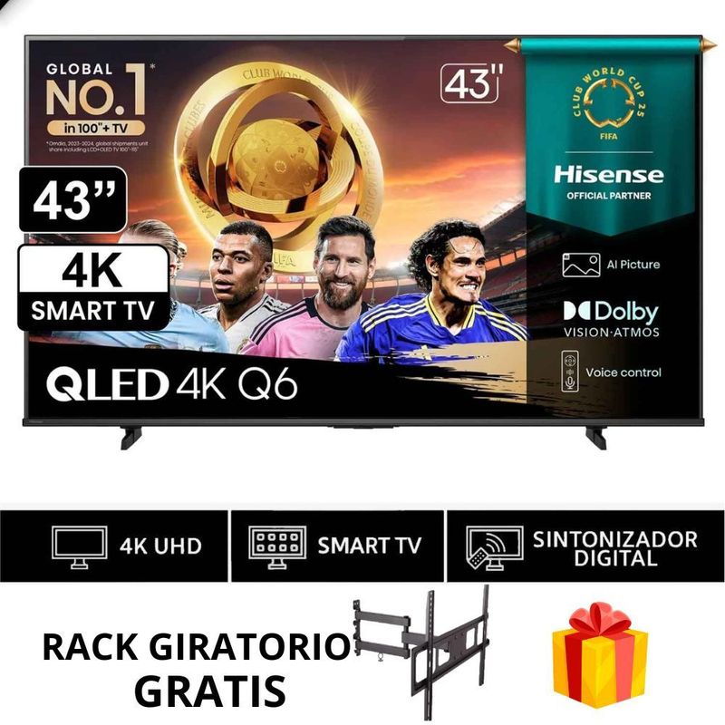 HISENSE - TELEVISOR SMART TV HISENSE 4K ULTRA HD 43 43Q6QV + Rack giratorio