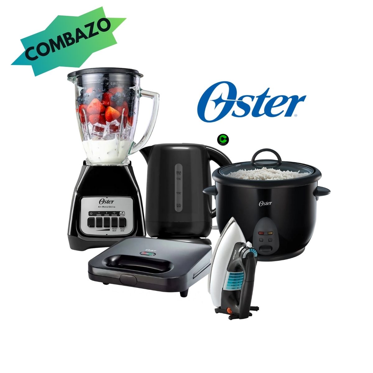 OSTER - Combo OSTER Licuadora + Hervidor + OllArrocera + Sandwichera Y Plancha