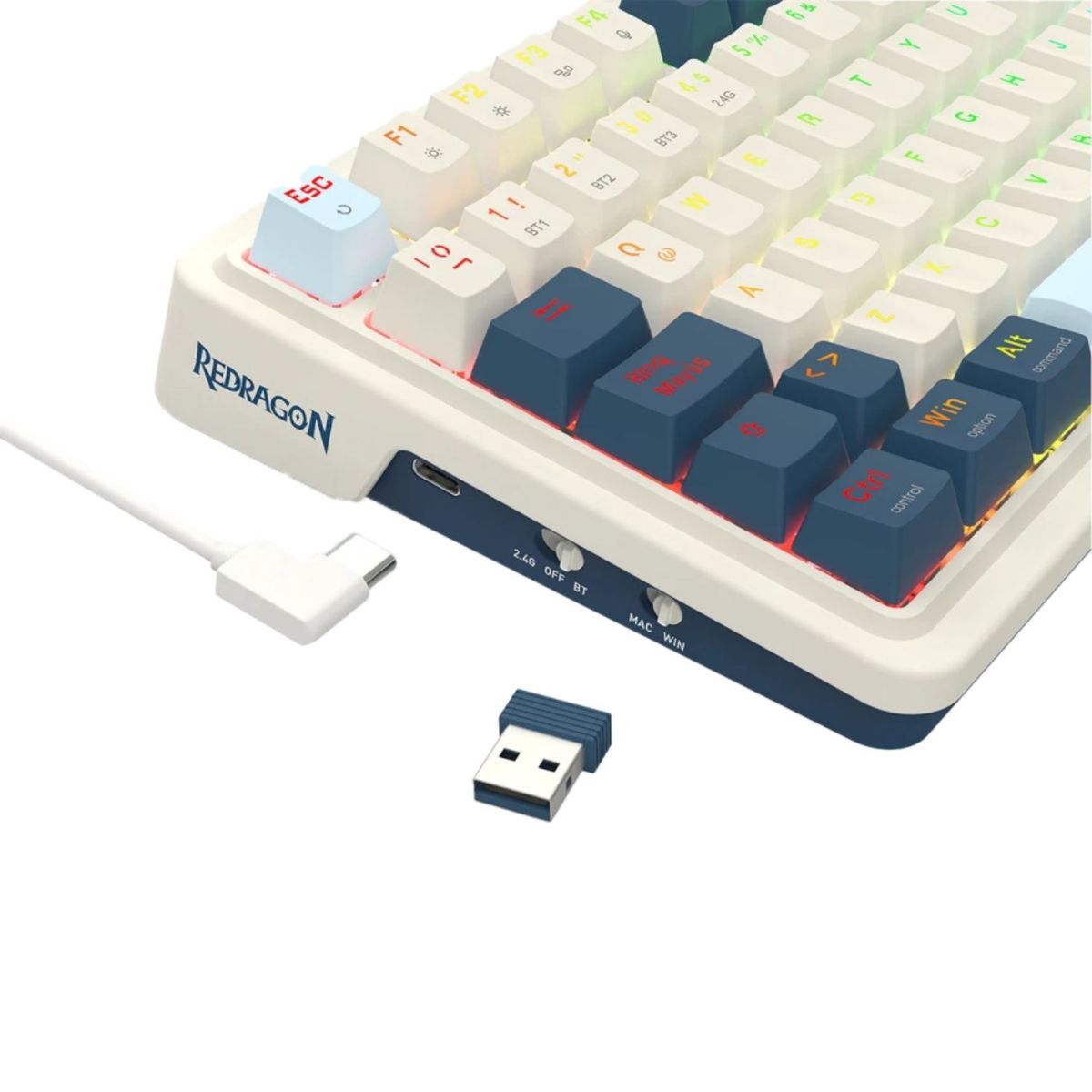 REDRAGON - Teclado Redragon EISA K686-RGB-PRO Inalámbrico Español Blanco-Azul