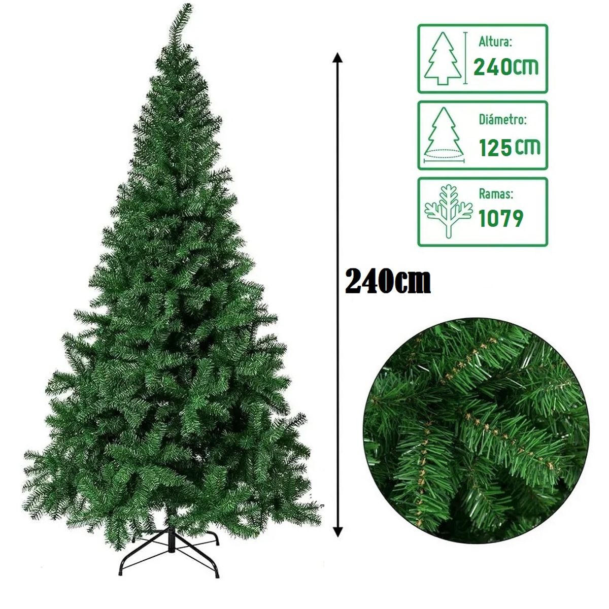 GENERICO - Árbol canadiense de Navidad 240cm 1079 Ramas Bavaria Verde