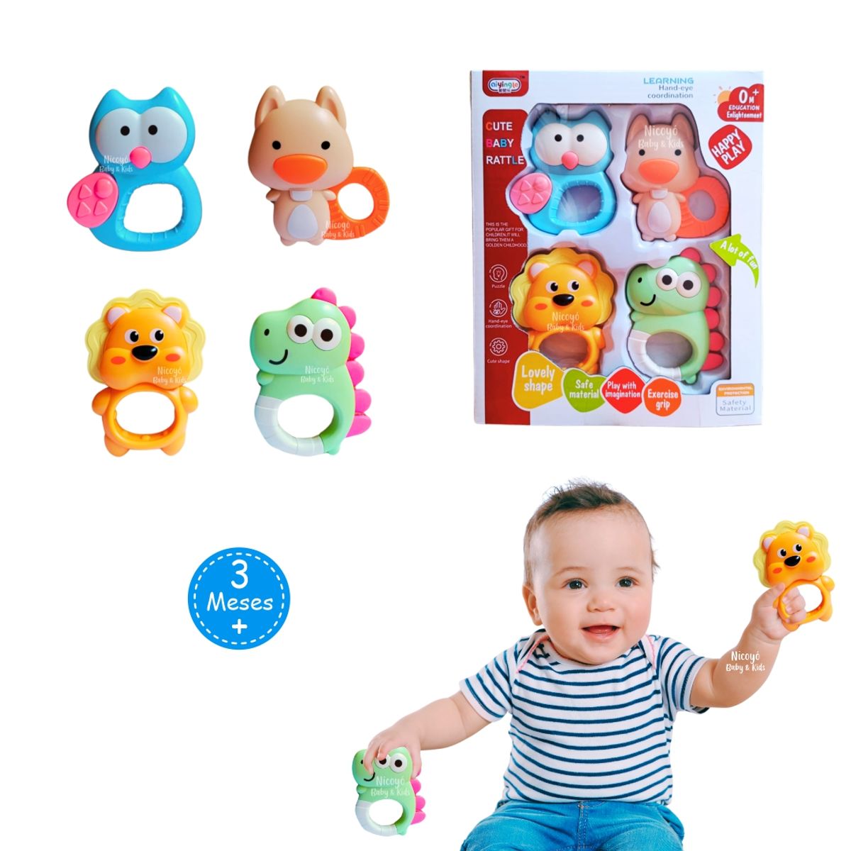 BIBI - Set de 4 Sonajas de Bebés para la Estimulación Sensorial