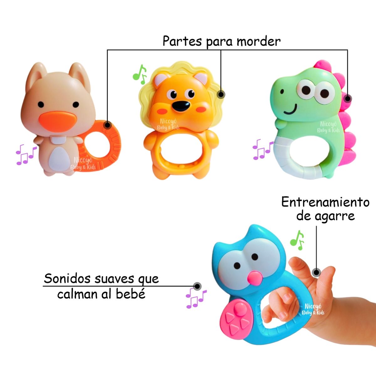 BIBI - Set de 4 Sonajas de Bebés para la Estimulación Sensorial