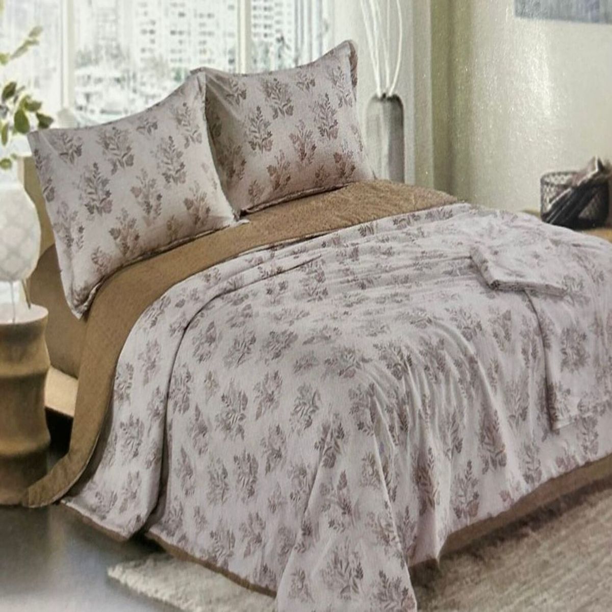 MINGDA - Set de cobertor 2 pz  verano antiestrés de 5 piezas 100% algodón 