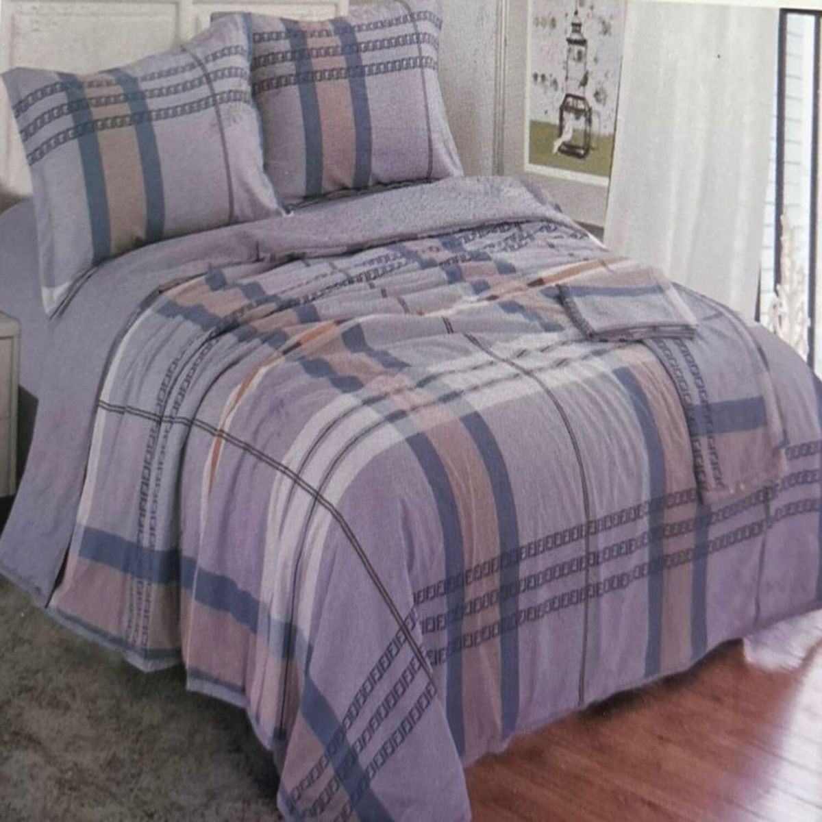 MINGDA - Set de cobertor 2 pz  verano antiestrés de 5 piezas 100% algodón 