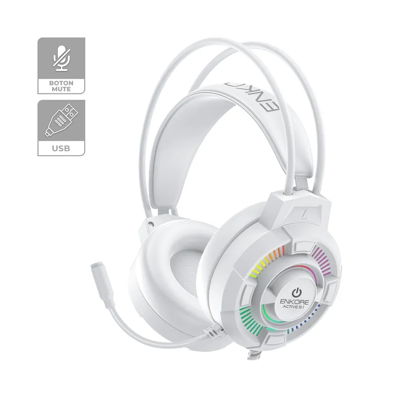 ENKORE - Auricular Gamer Alámbrico Rainbow 5.1 Blanco Enkore Active EKHG1004UW