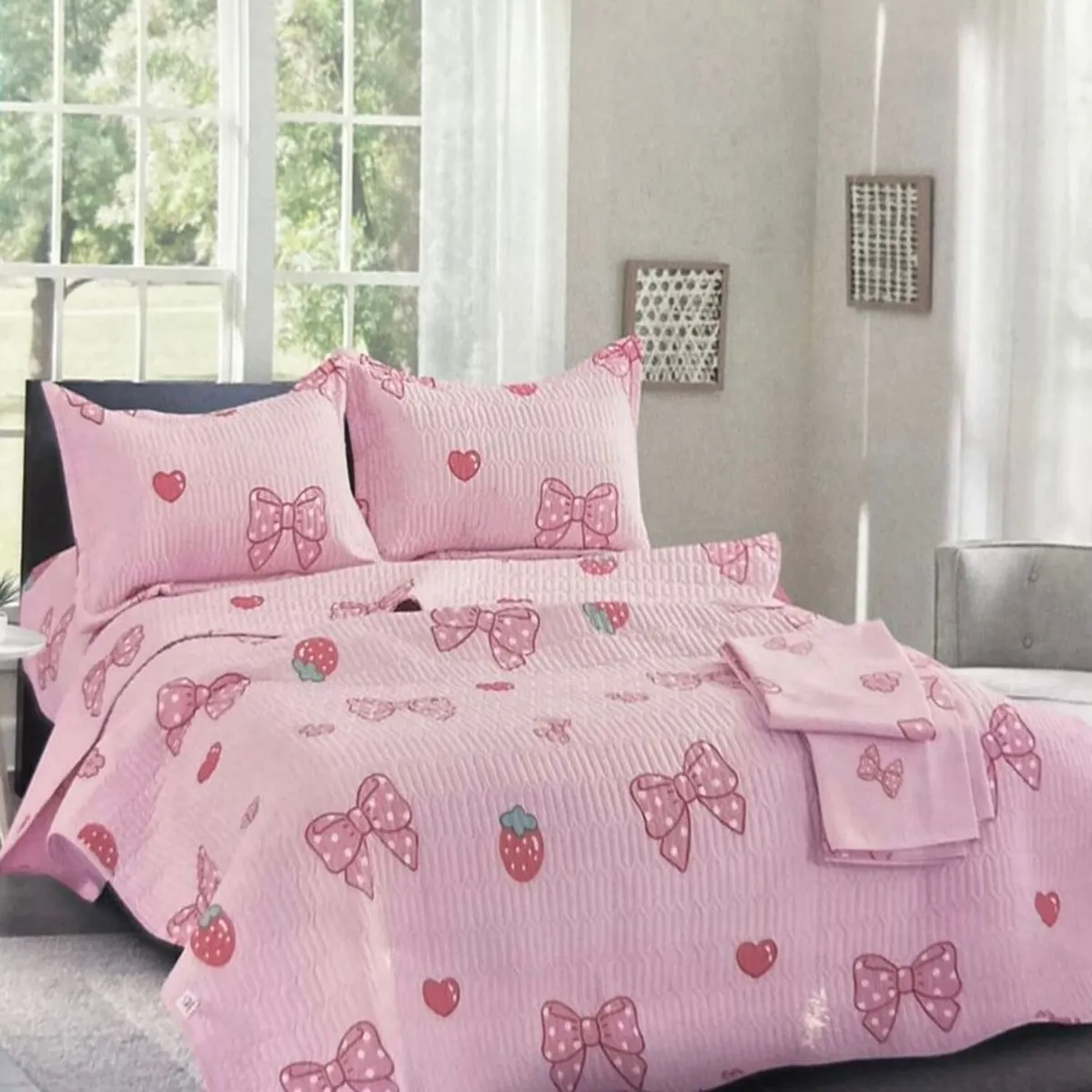 MINGDA - Set de cobertor 2 pz verano de 5 piezas 100% algodón 