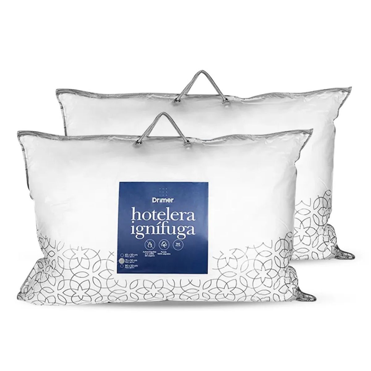 DRIMER - Pack x 2 Almohadas Hotelera Ignífuga - King (90x50 cm)