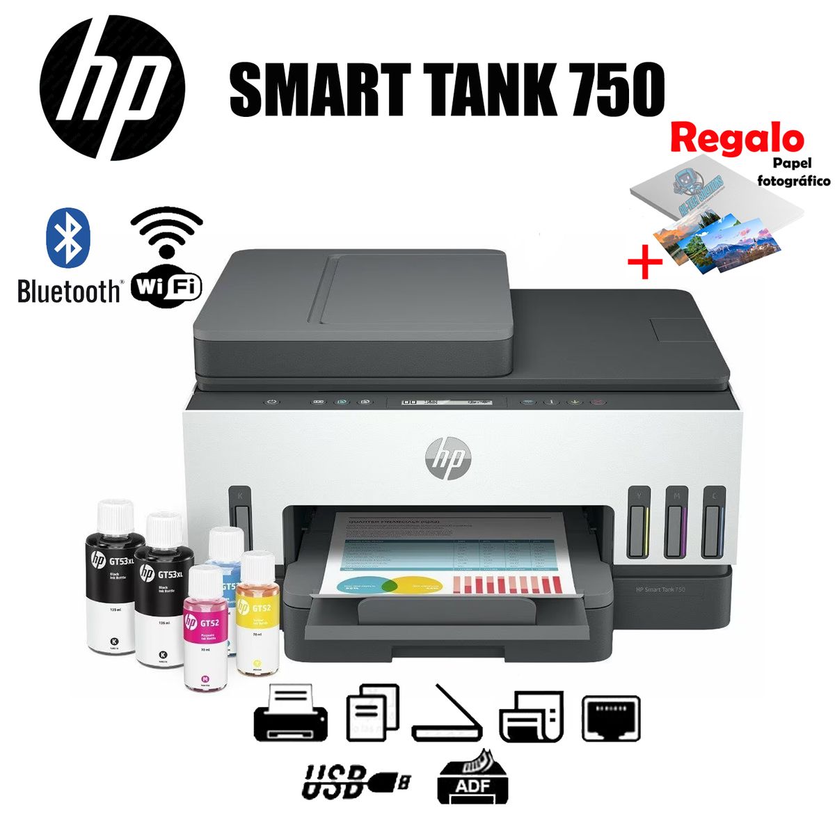 HP - IMPRESORA MULTIFUNCIONAL HP 750 SMART TANK 750 WIFI - DÚPLEX - ADF