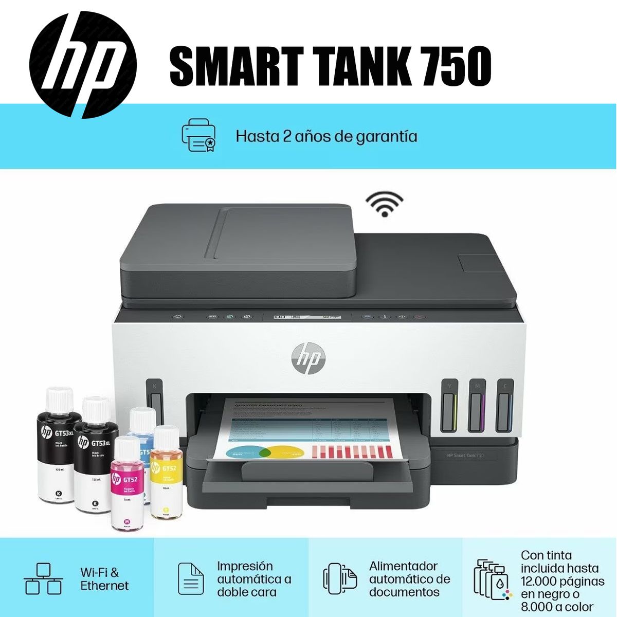 HP - IMPRESORA MULTIFUNCIONAL HP 750 SMART TANK 750 WIFI - DÚPLEX - ADF