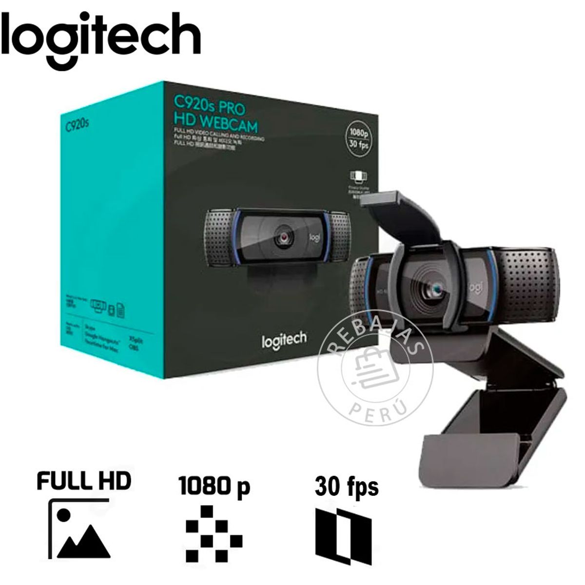 LOGITECH - Logitech C920s Pro Webcam Full HD 1080p con Micrófono y Cobertor