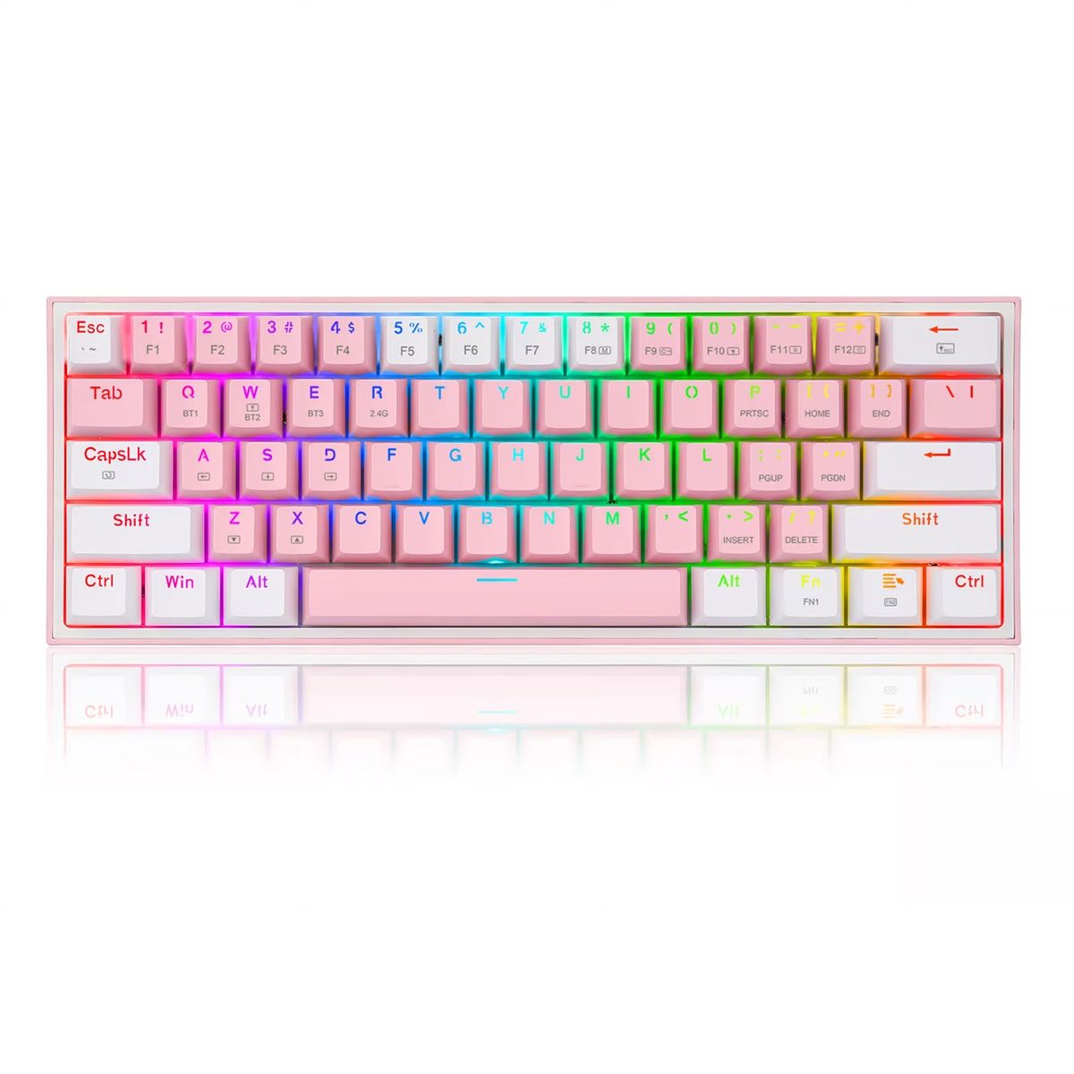 REDRAGON - Teclado Gamer Redragon Fizz Pro K616 Inalámbrico Rosado RGB 60%