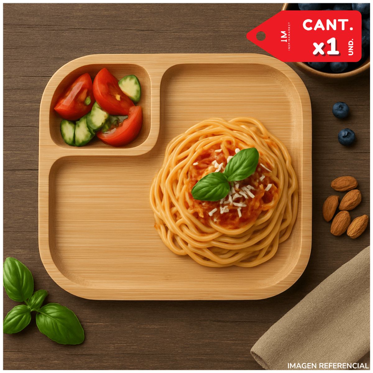 INSPIRA MARKET - Bandeja para Alimentos Decorativa Bambu con División