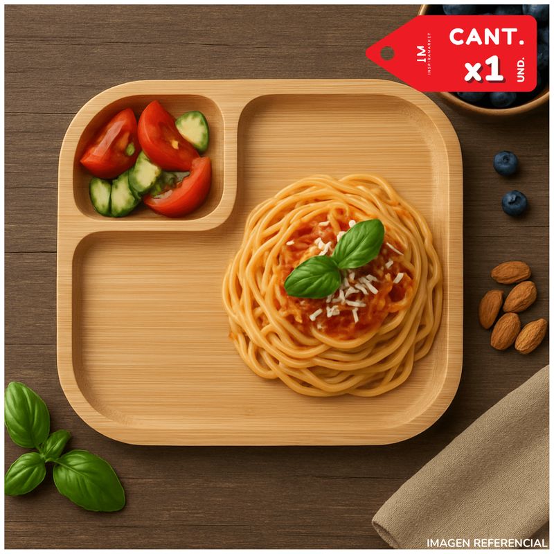 INSPIRA MARKET - Bandeja para Alimentos Decorativa Bambu con División