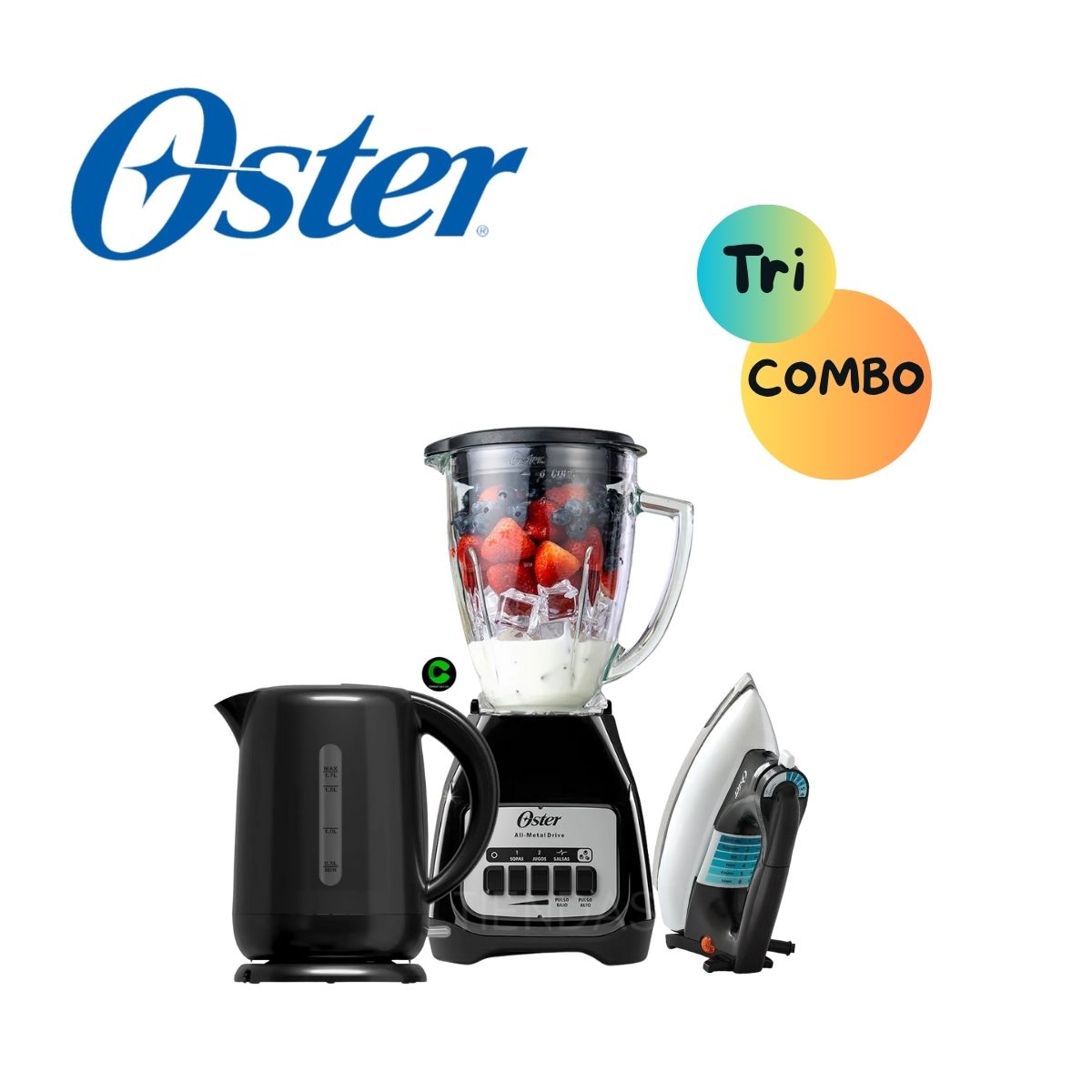 OSTER - Tri-Combo Oster Licuadora + Hervidor de 1.7 L Y Plancha