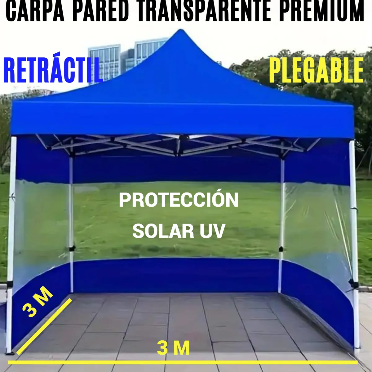 GENERICO - CARPA TOLDO PLEGABLE RETRÁCTIL PAREDES TRANSPARENTE Y PROTECCIÓN SOLAR