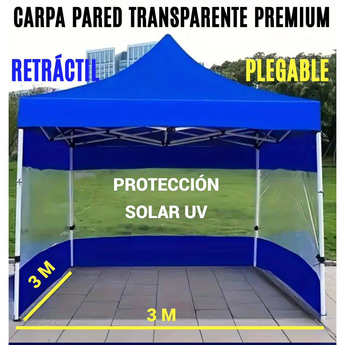 GENERICO - CARPA TOLDO PLEGABLE RETRÁCTIL PAREDES TRANSPARENTE Y PROTECCIÓN SOLAR