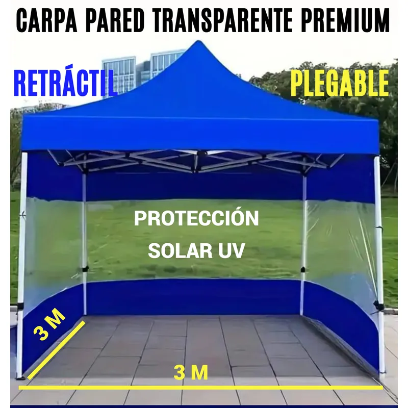 GENERICO - CARPA TOLDO PLEGABLE RETRÁCTIL PAREDES TRANSPARENTE Y PROTECCIÓN SOLAR