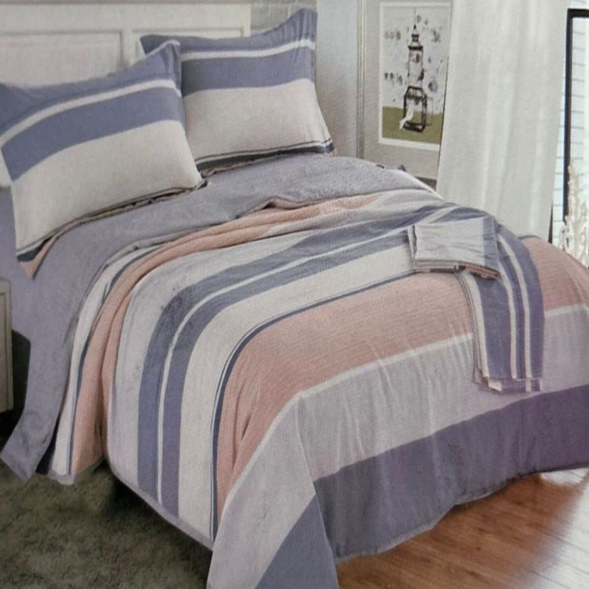 MINGDA - Set de cobertor 2 pz  verano antiestrés de 5 piezas 100% algodón