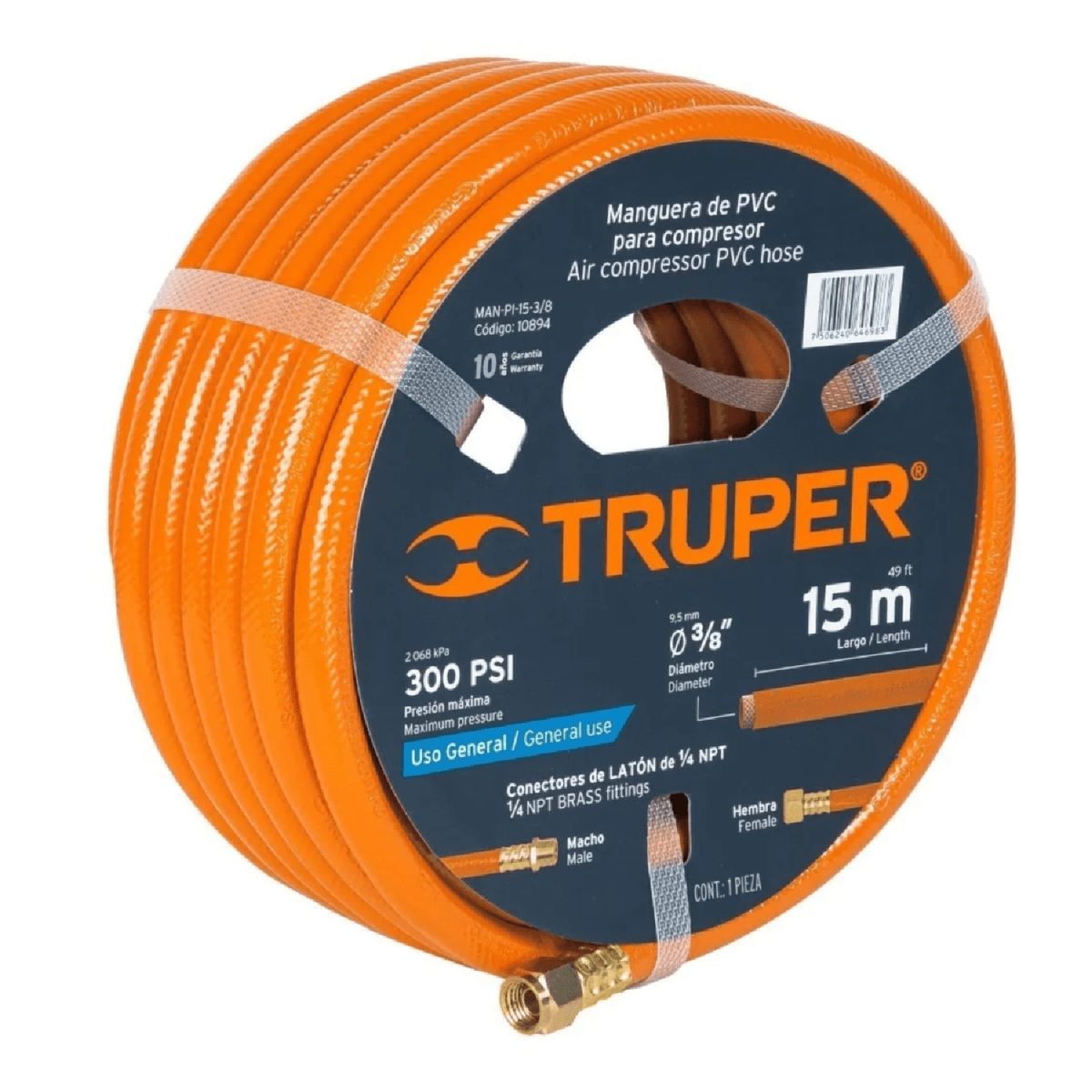 TRUPER - Manguera de pvc para compresora 1/4' 15 metros Truper