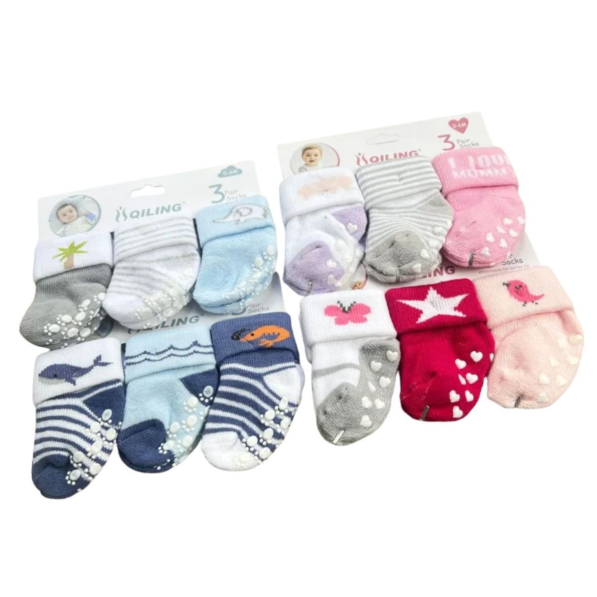 GENERICO - pack 3 Medias De Bebe Antideslizante Niña