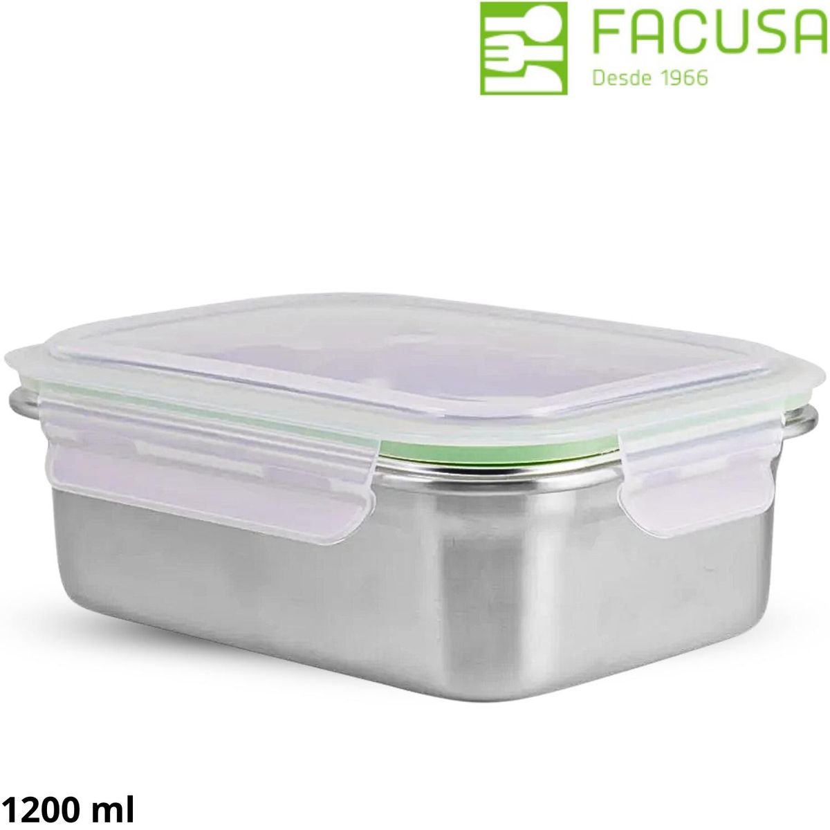 FACUSA - Táper Acero Inoxidable Cybus Click Rectangular de 1200 ml -Facusa