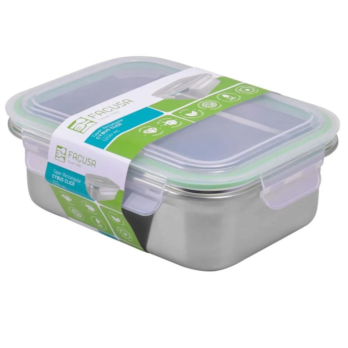 FACUSA - Táper Acero Inoxidable Cybus Click Rectangular de 1200 ml -Facusa