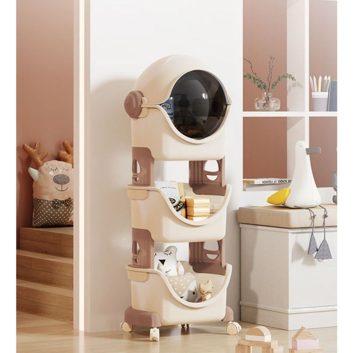 GENERICO - Almacenamiento forma de astronauta infantil marrón multifuncional