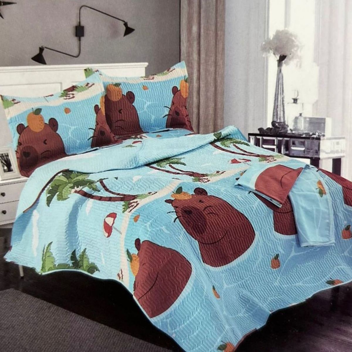 MINGDA - Set de cobertor verano 5 piezas + sábanas + fundas 100% algodón